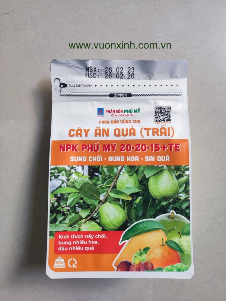 NPK Phú Mỹ 20-20-15+TE Cây ăn quả_500gr