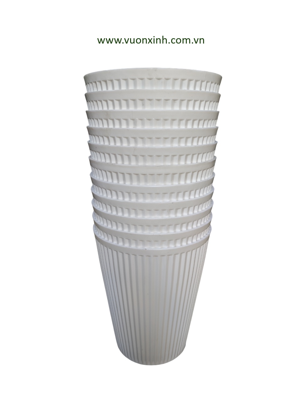 Chậu tròn sọc 22 Trắng - Ảnh 2
