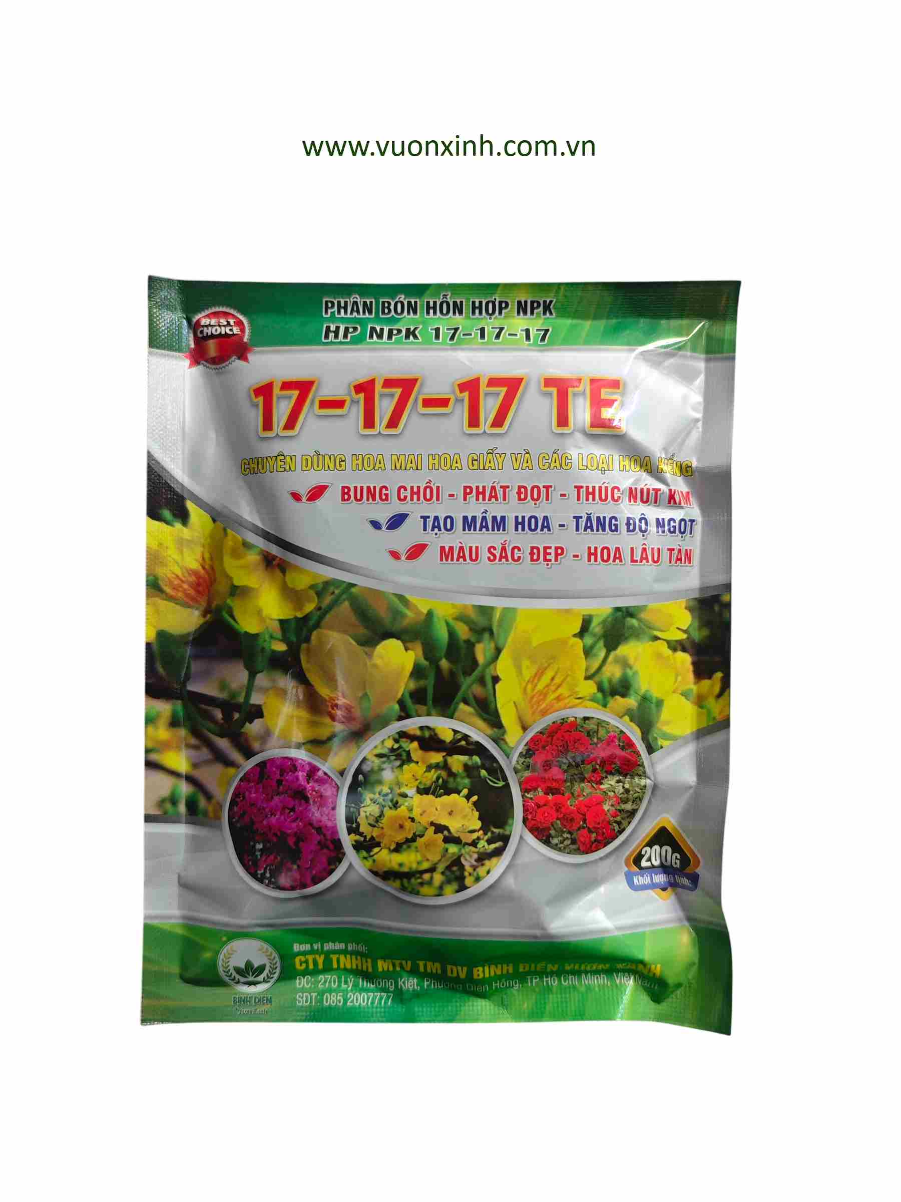 PHÂN NPK 17-17-17+TE GÓI 200gr