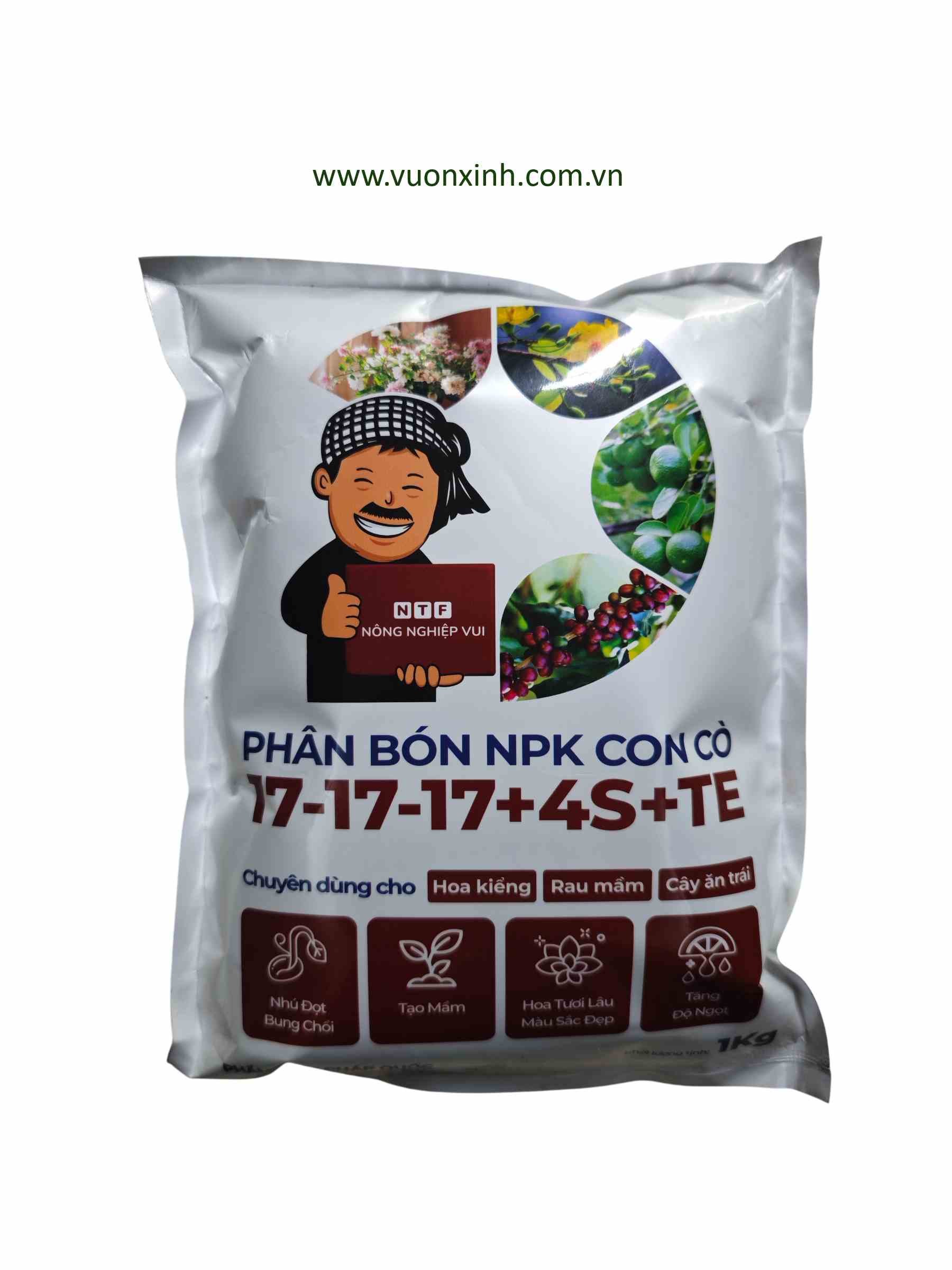 NPK CON CÒ 17-17-17+4S+TE GÓI 1KG