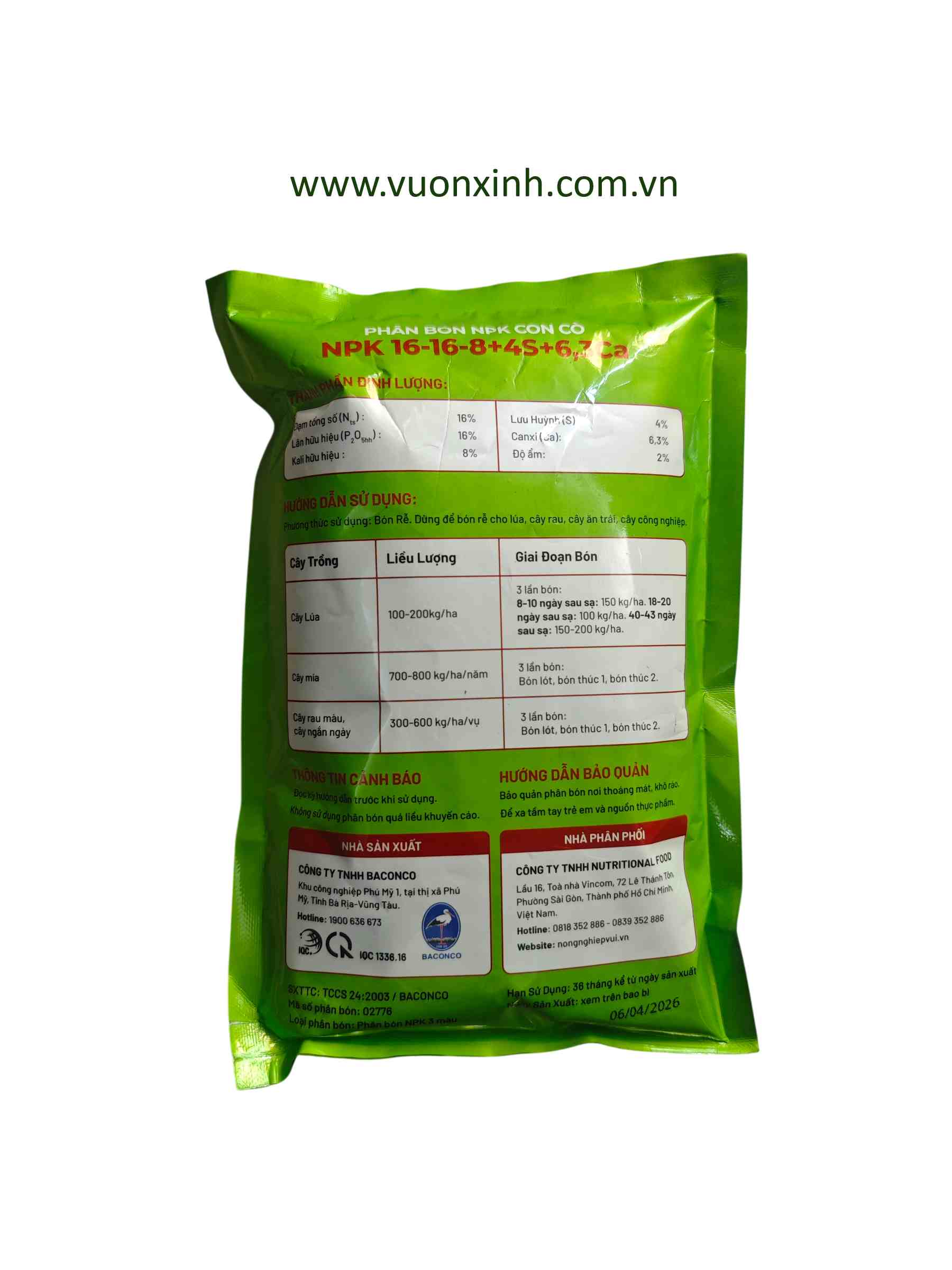 NPK CON CÒ 16-16-8+4S+6,3Ca GÓI 500Gr - Ảnh 2