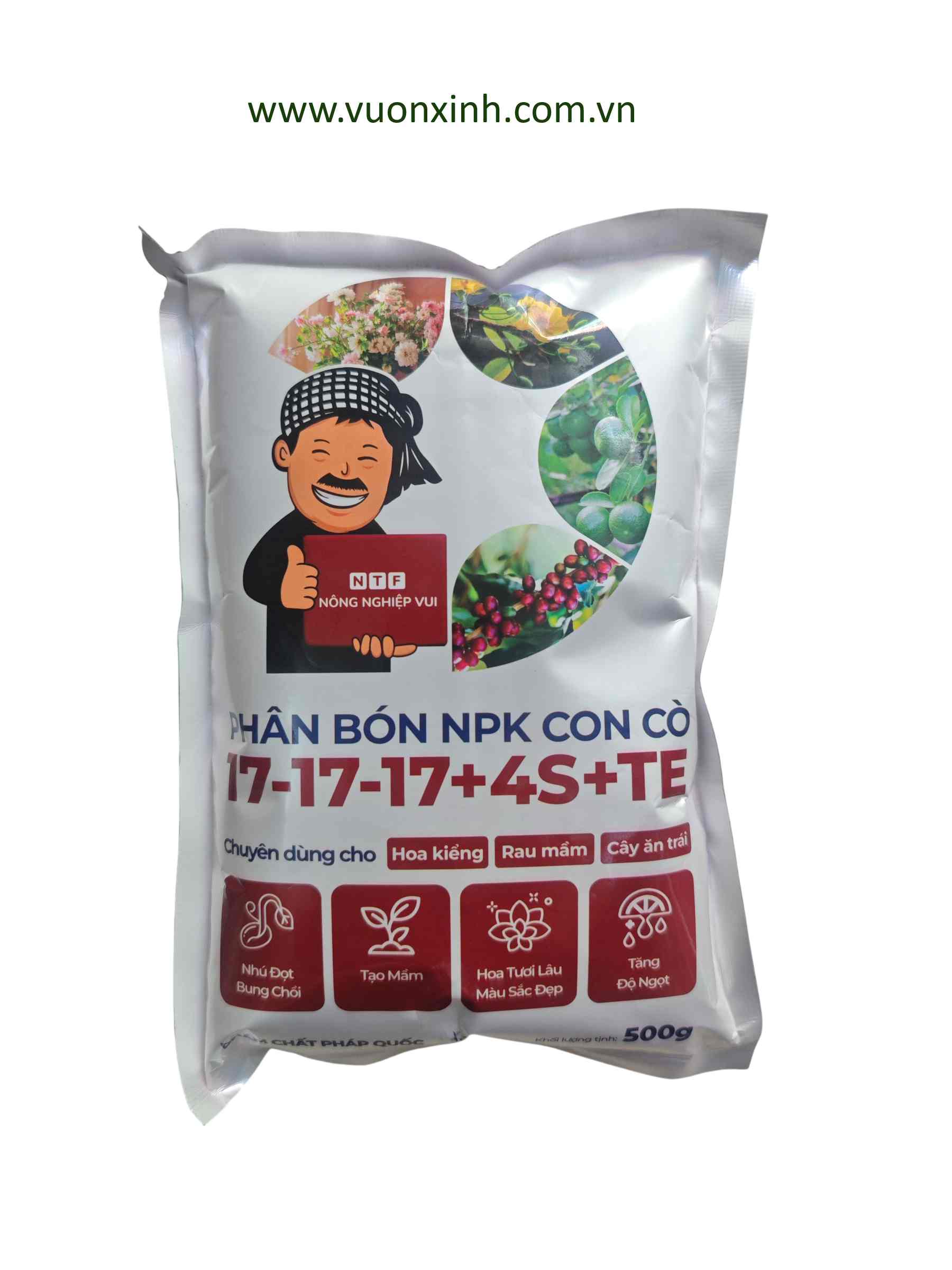 NPK CON CÒ 17-17-17+4S+TE GÓI 500GR