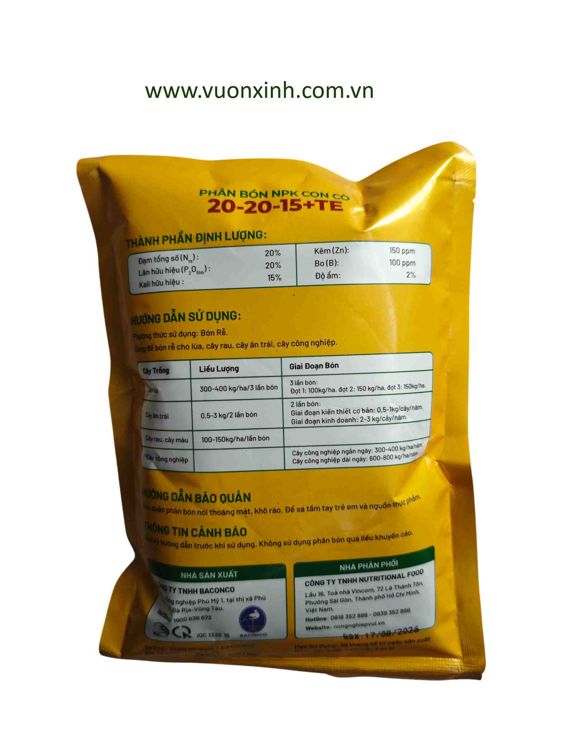 NPK CON CÒ 20-20-15+TE GÓI 500gr - Ảnh 2